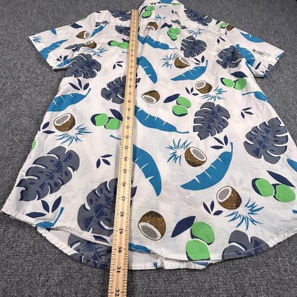 Urban Pipeline Shirt Mens Large White Blue Green Coconut Leaf Print Button Up - Picture 6 of 7